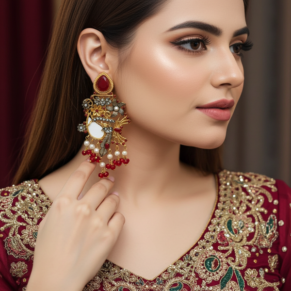 The Oxidized Royal Maroon Danglers Turkish Earrings