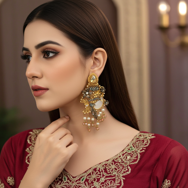 The Oxidized Royal Gold Danglers Turkish Earrings