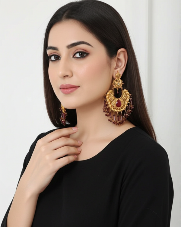 Maharani's Ruby Cascades Earrings Jhumkas
