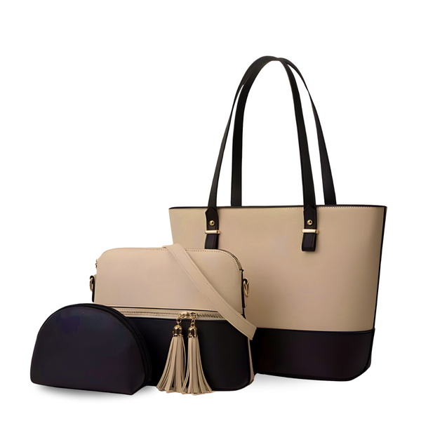 GRACE TOTE Bag 3pc BEIGE / BLACK