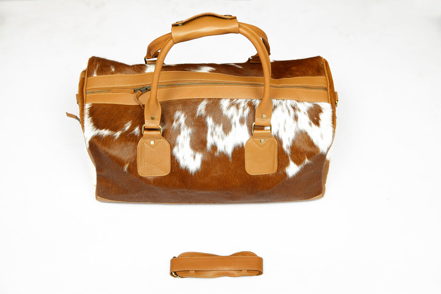 Genuine Cow Leather Duffel Travel Bag with Natural Hair on