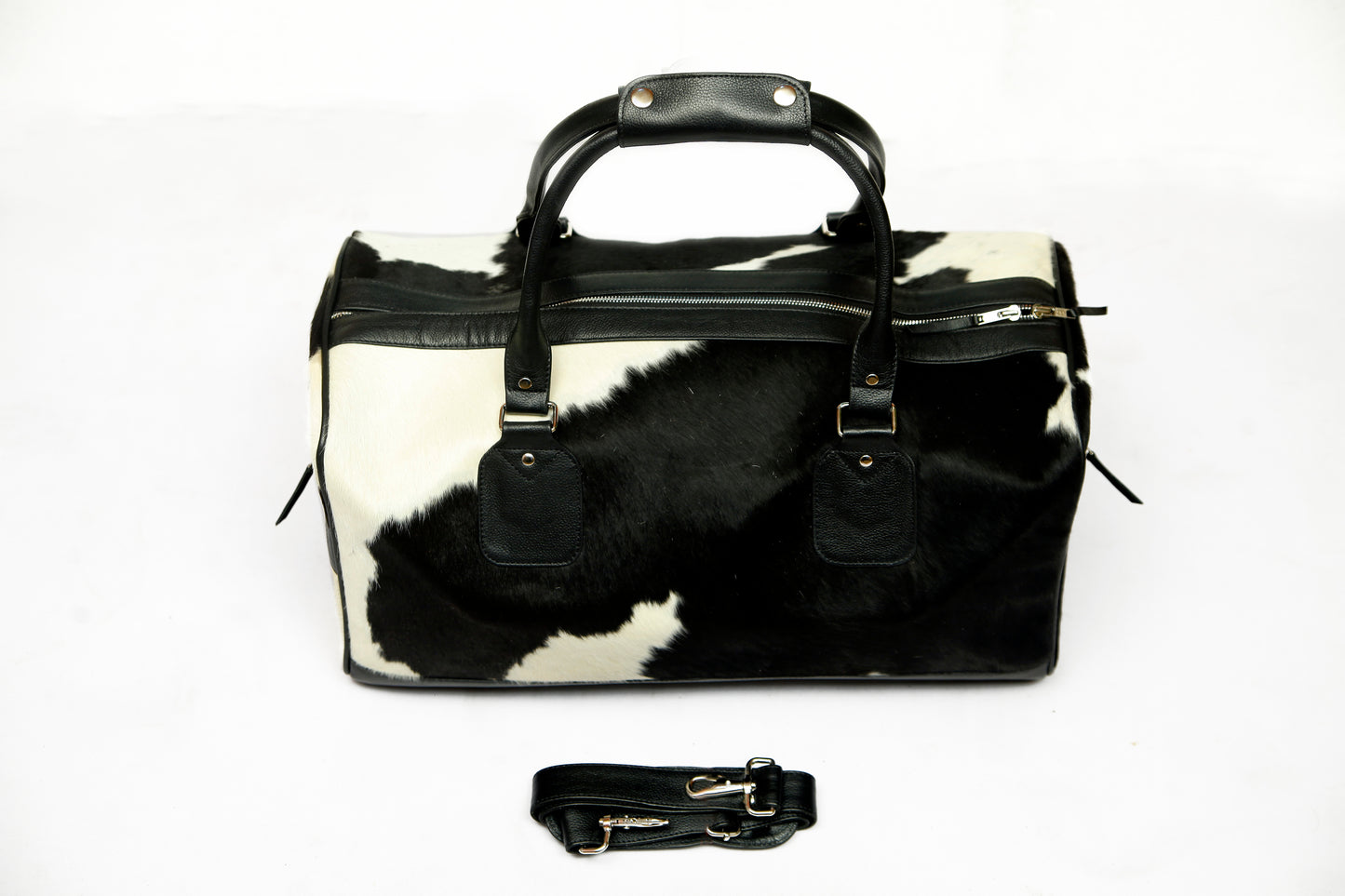 Genuine Cow Leather Duffel Travel Bag with Natural Hair on