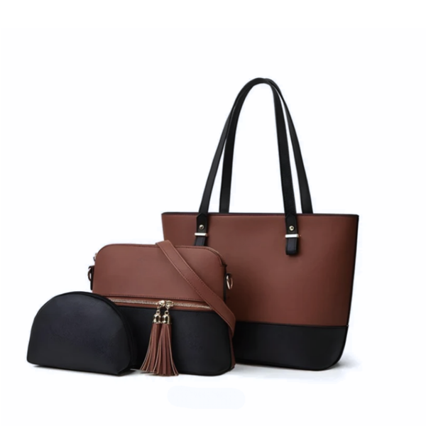 GRACE TOTE Bag 3pc BROWN / BLACK