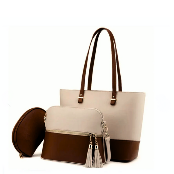 GRACE TOTE Bag 3pc BEIGE / CHOCO