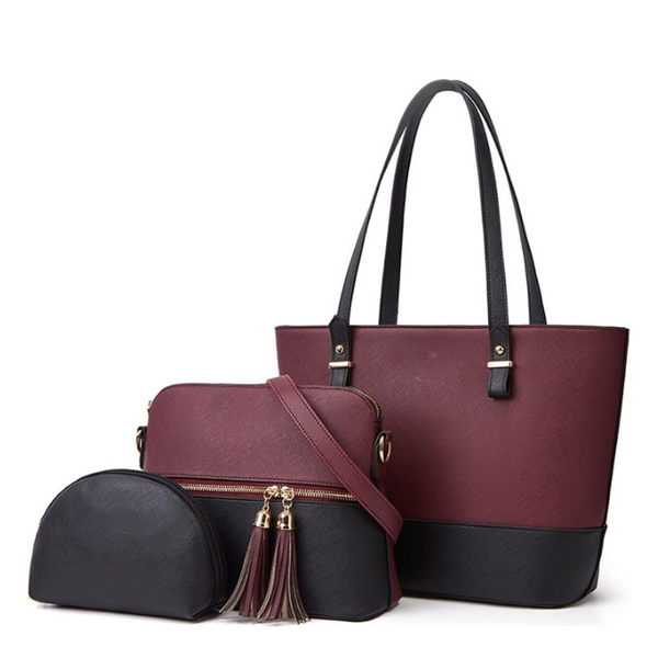 GRACE TOTE Bag 3pc MAROON / BLACK