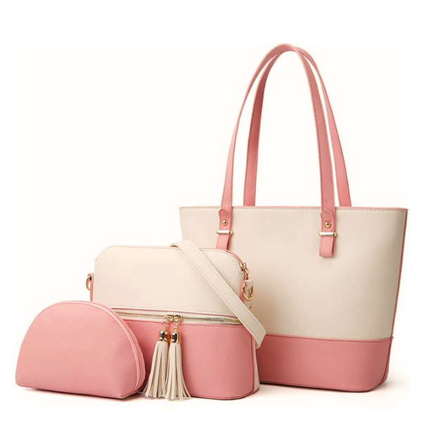 GRACE TOTE Bag 3pc WHITE / PINK