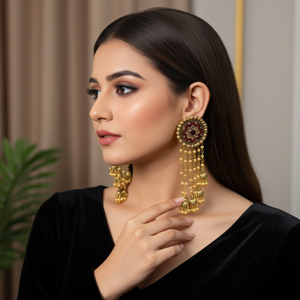 Lal-e-Yaqut Moti Jhumkas Earrings