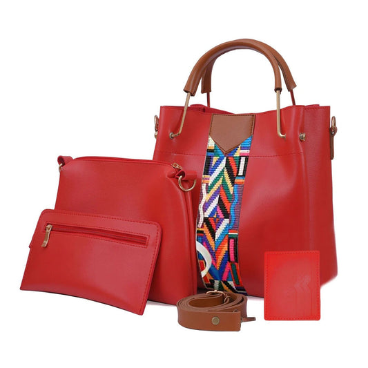 4 piece Handbag Red