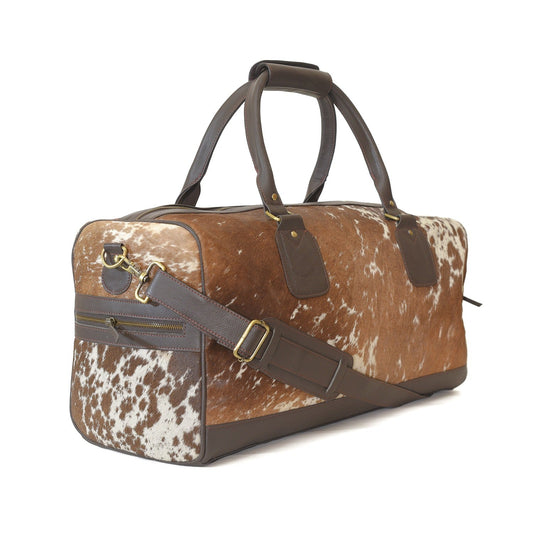 Cowhide Leather Duffel Travel Bag with Natural Hair on _ Brown(D-04)