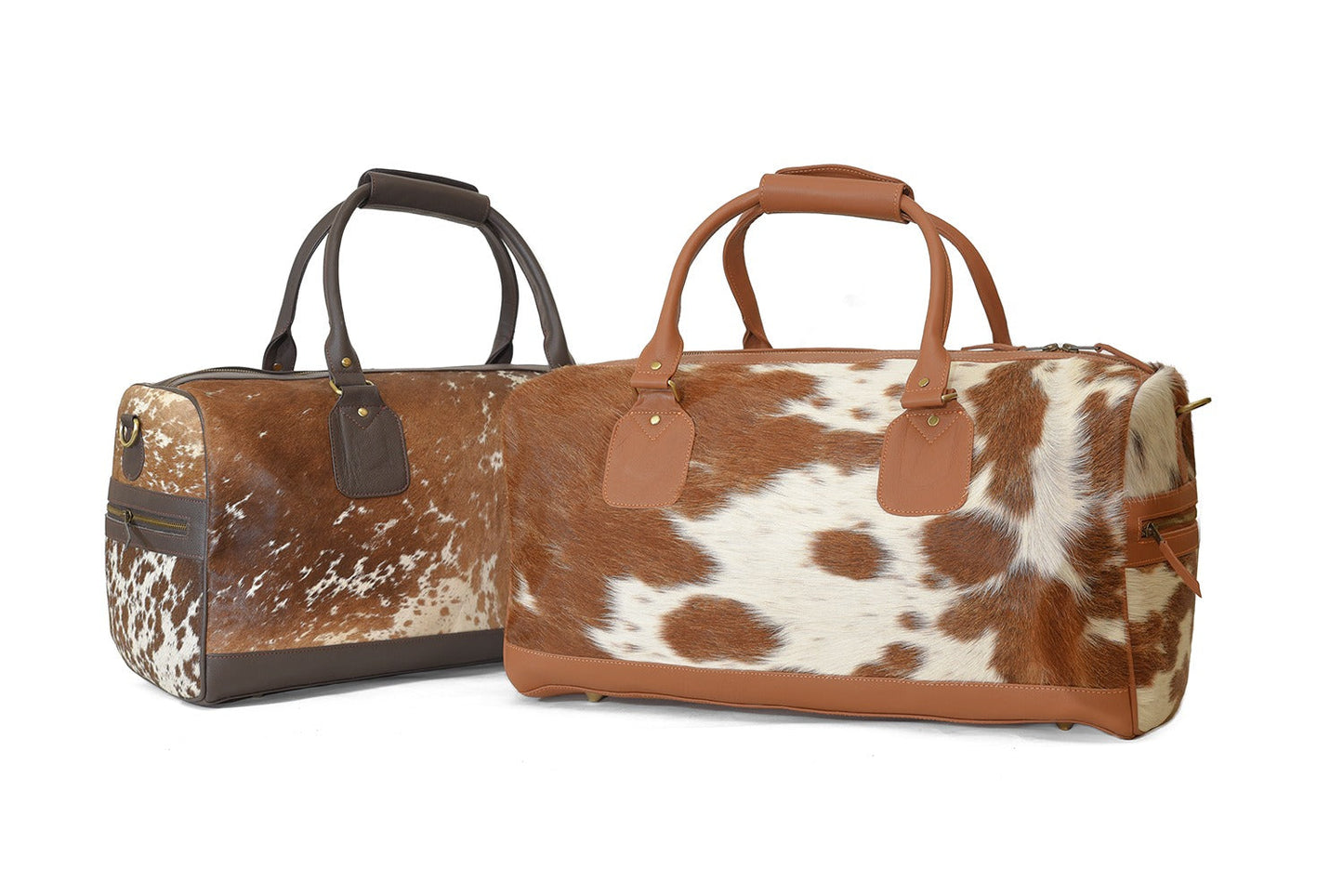 Cowhide Leather Duffel Travel Bag with Natural Hair on _ Brown(D-04)