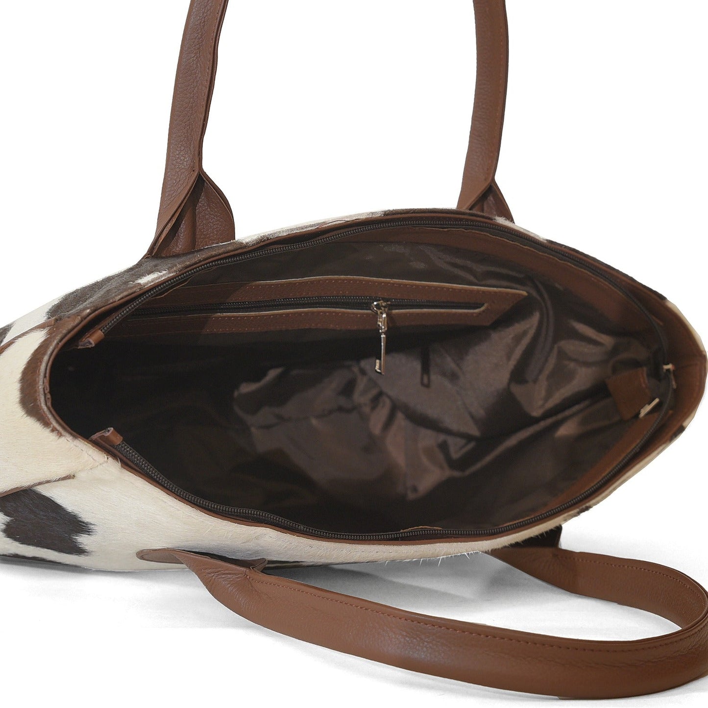 Cowhide Hair On Handbags Dark Brown & off white